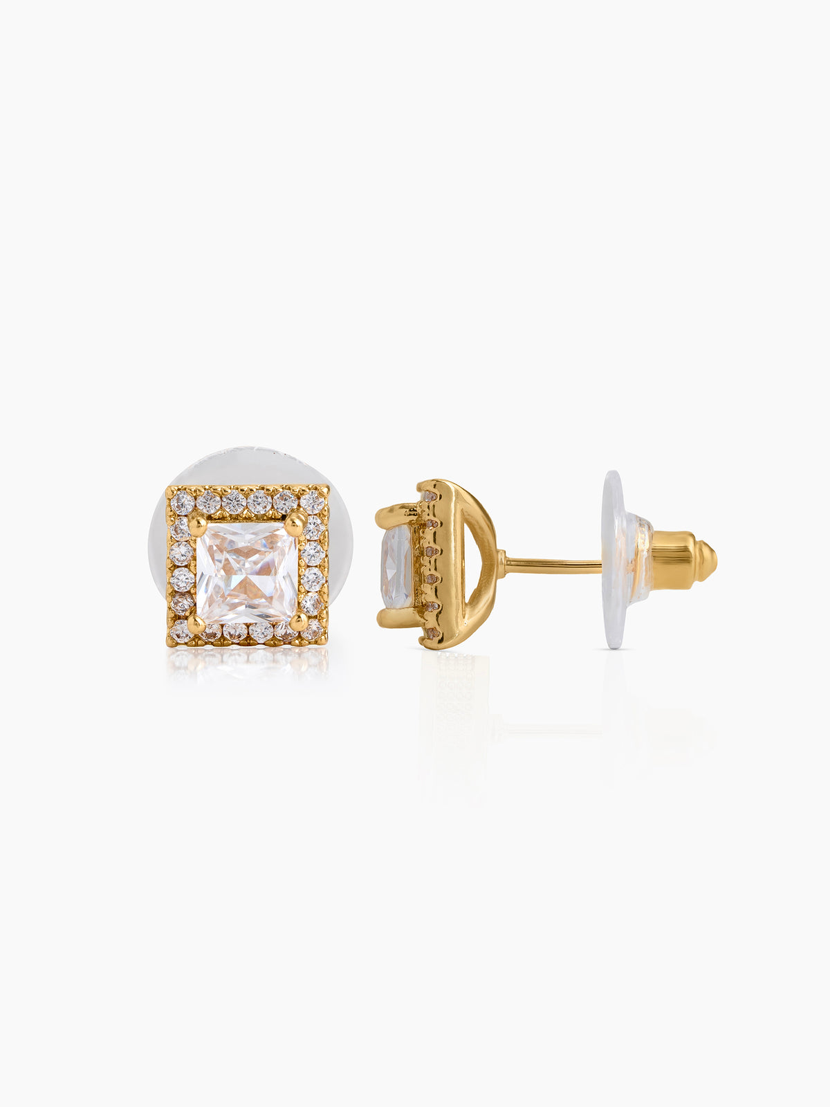 Iris Solitaire 18K Gold Plated Women's Stud Earrings 
