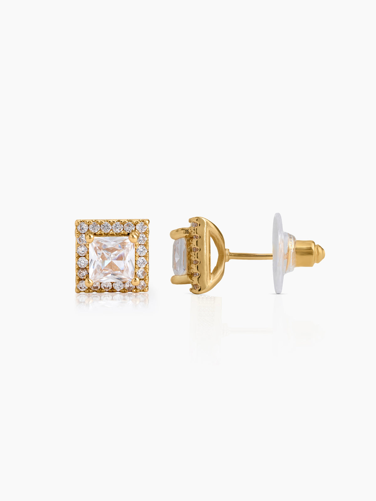 Iris Solitaire 18K Gold Plated Women's Stud Earrings 