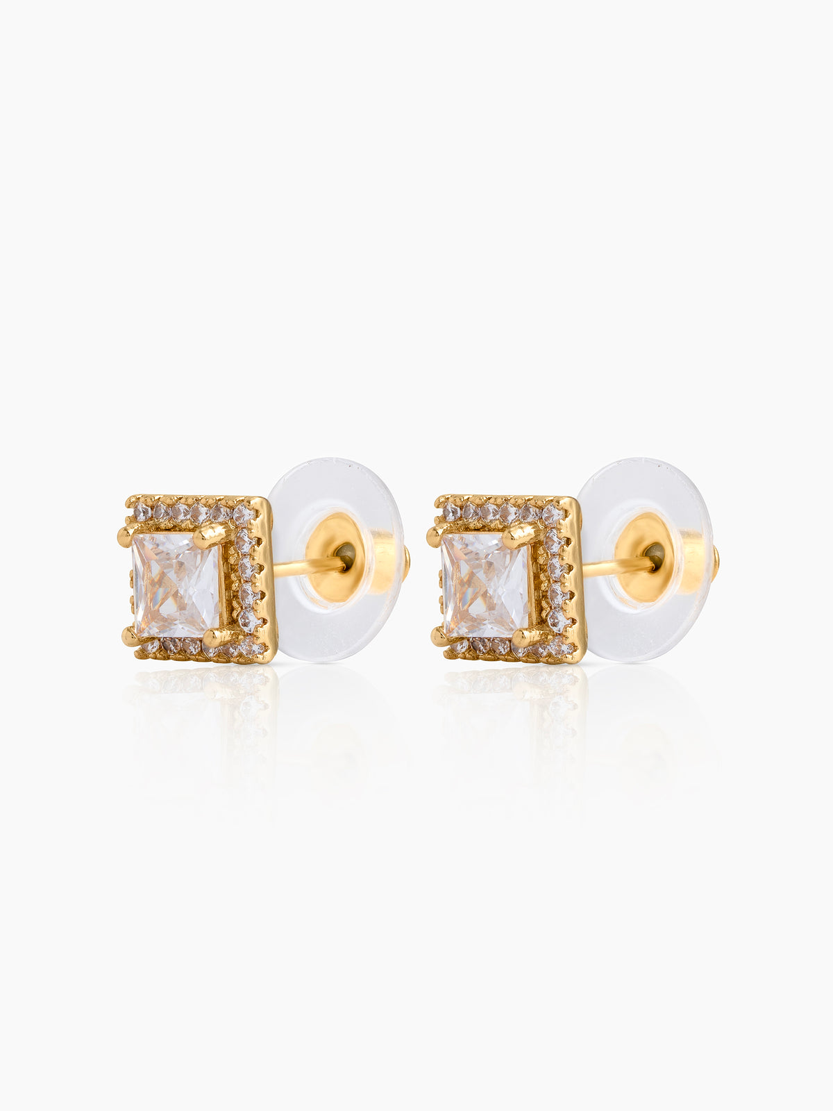 Iris Solitaire 18K Gold Plated Women's Stud Earrings 