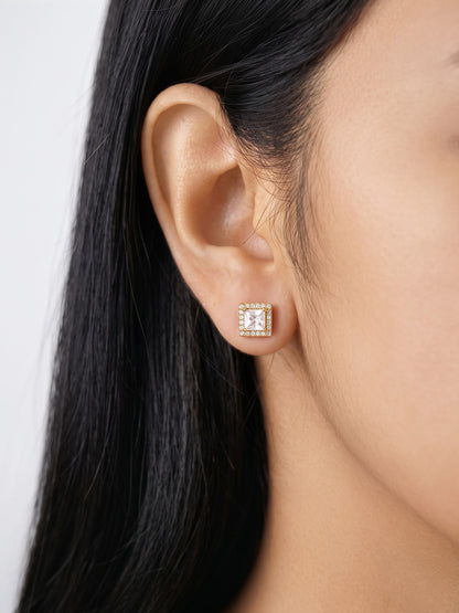Iris Solitaire Diamond 18K Gold Plated Women's Stud Earrings 