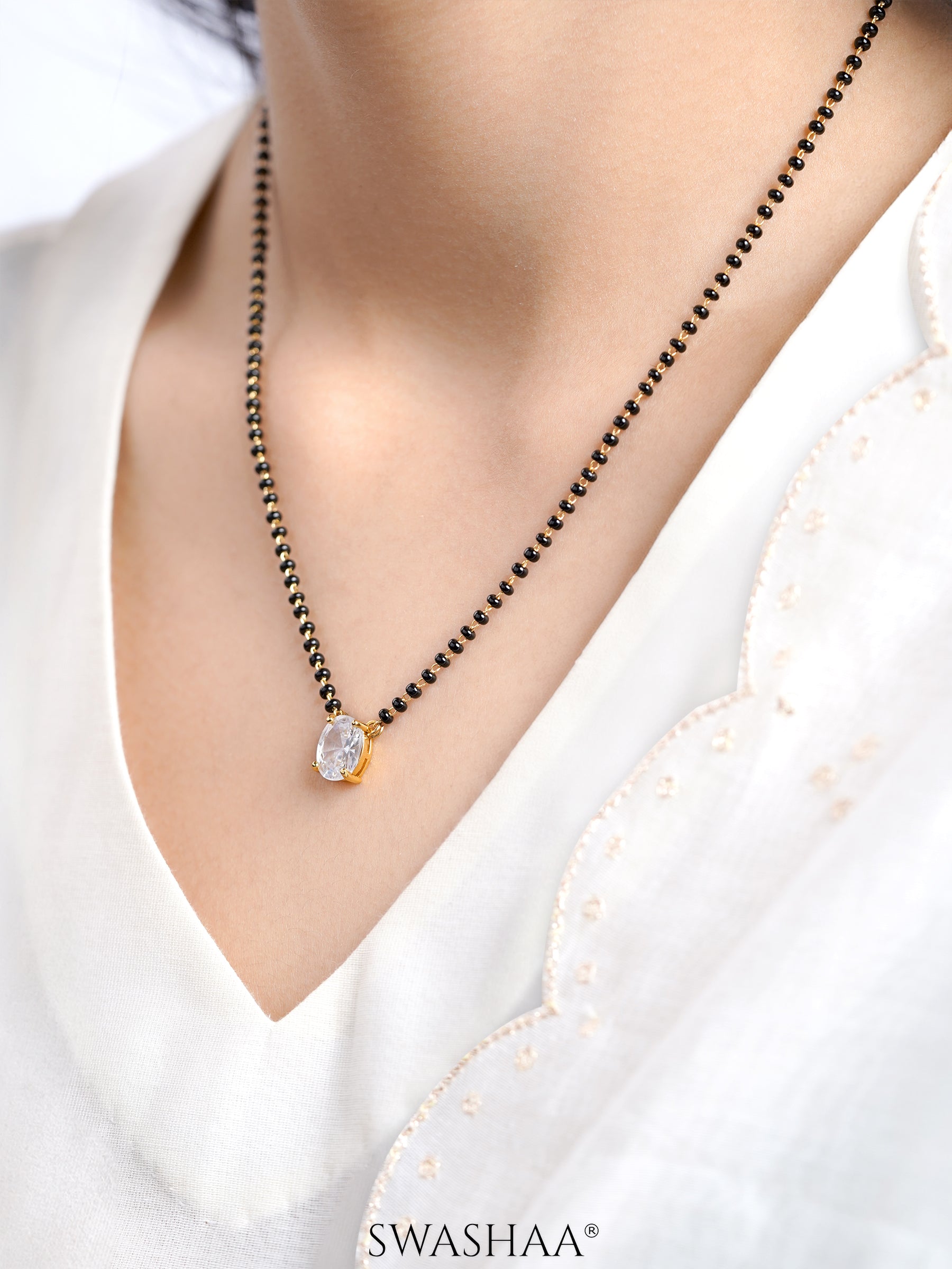 Ishani Oval Diamond Solitaire 18K Gold Plated Mangalsutra