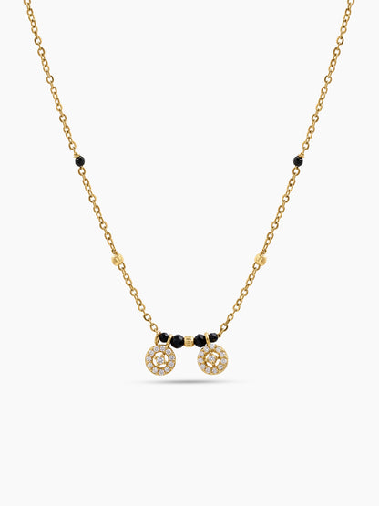 Ishika Twin Diamond Solitaire 18K Gold Plated Women's Chain Pendant Mangalsutra Necklace