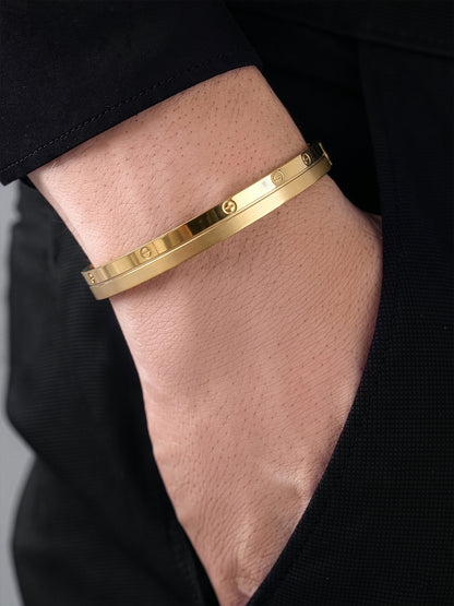 Ishir 18K Gold Plated Men's Solid Band Bracelet 