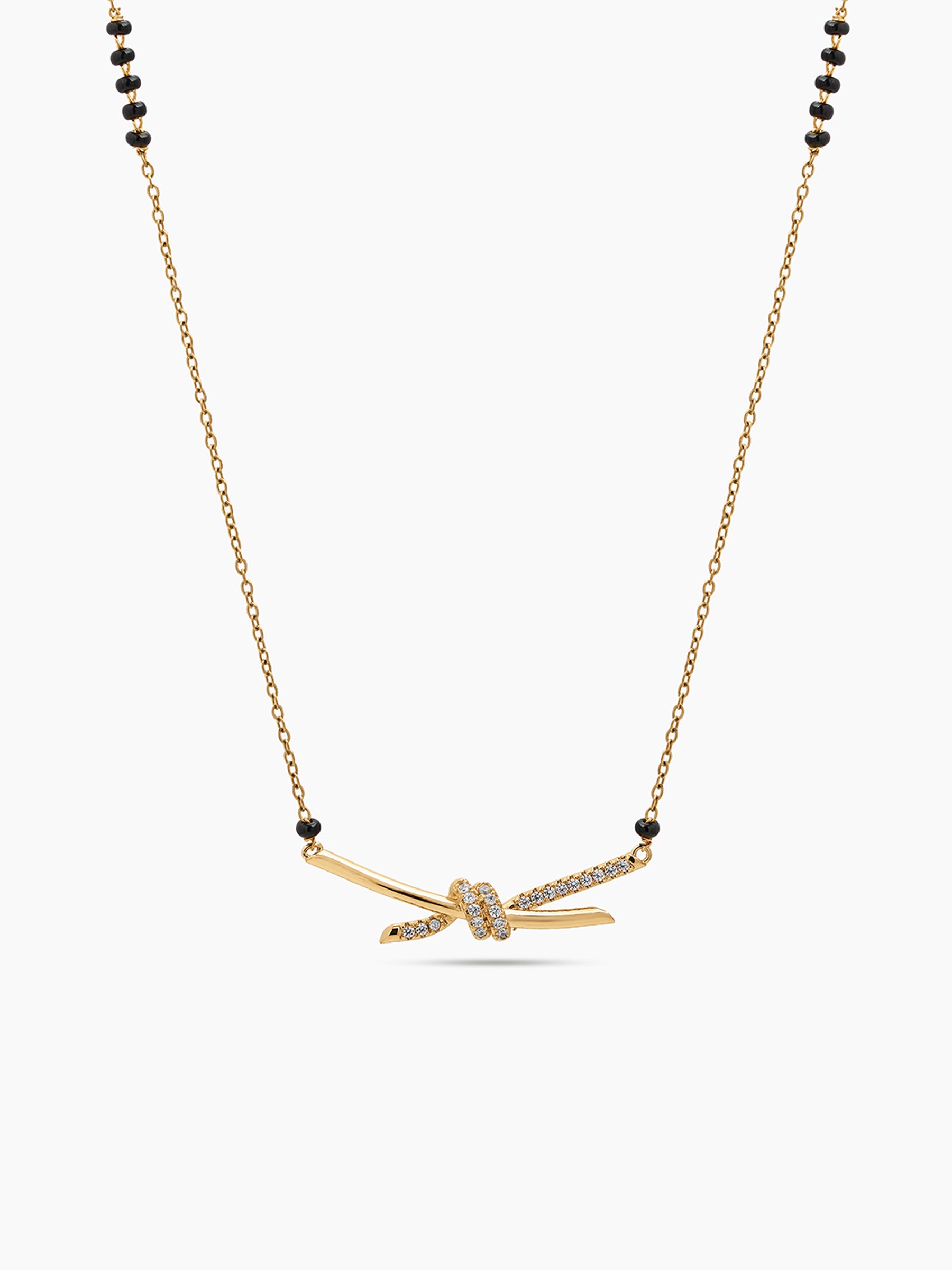Ishmita Knot Diamond Bar 18K Gold Plated Women's Chain Pendant Mangalsutra Necklace