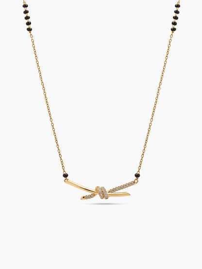 Ishmita Knot Diamond Bar 18K Gold Plated Women's Chain Pendant Mangalsutra Necklace