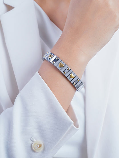 Ishra Silver Tone Link Gold-Tone Heart Loose Bracelet
