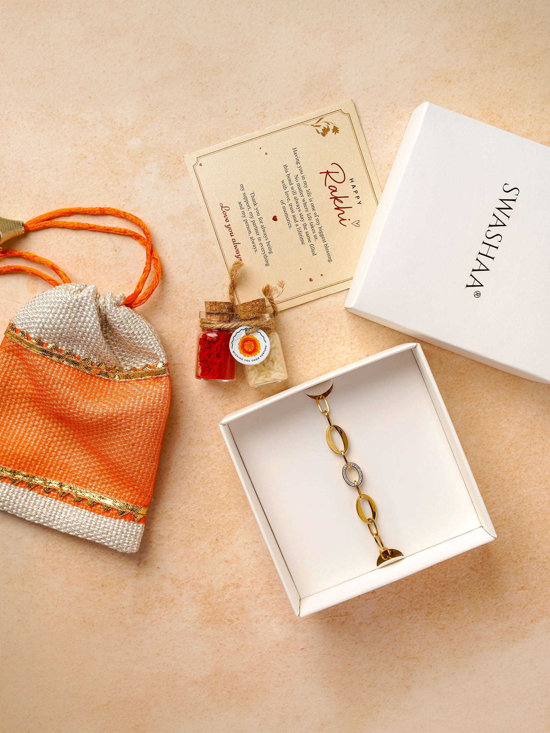 Ishvik Diamond Bond Link Chain 18K Gold Plated Rakhi