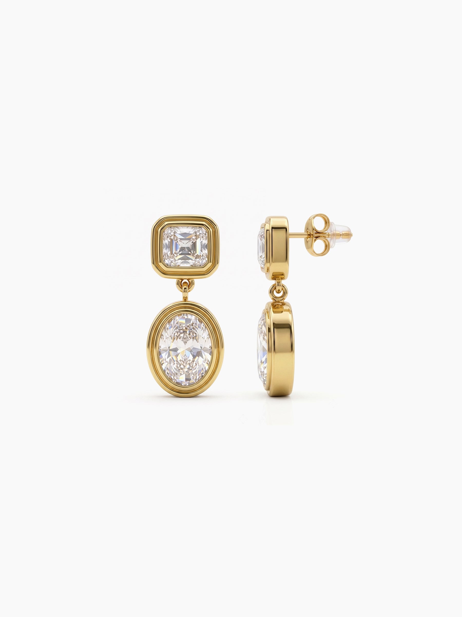 Isolina Dual Crystal Diamond Solitaire Drop 18K Gold Plated Women's Stud Earrings