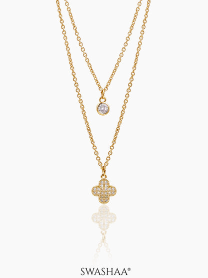 It Girl Clover Layered Diamond 18K Gold  Plated Layered Necklace
