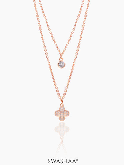 It Girl Clover Layered Diamond Rosegold Plated Chain Pendant Necklace