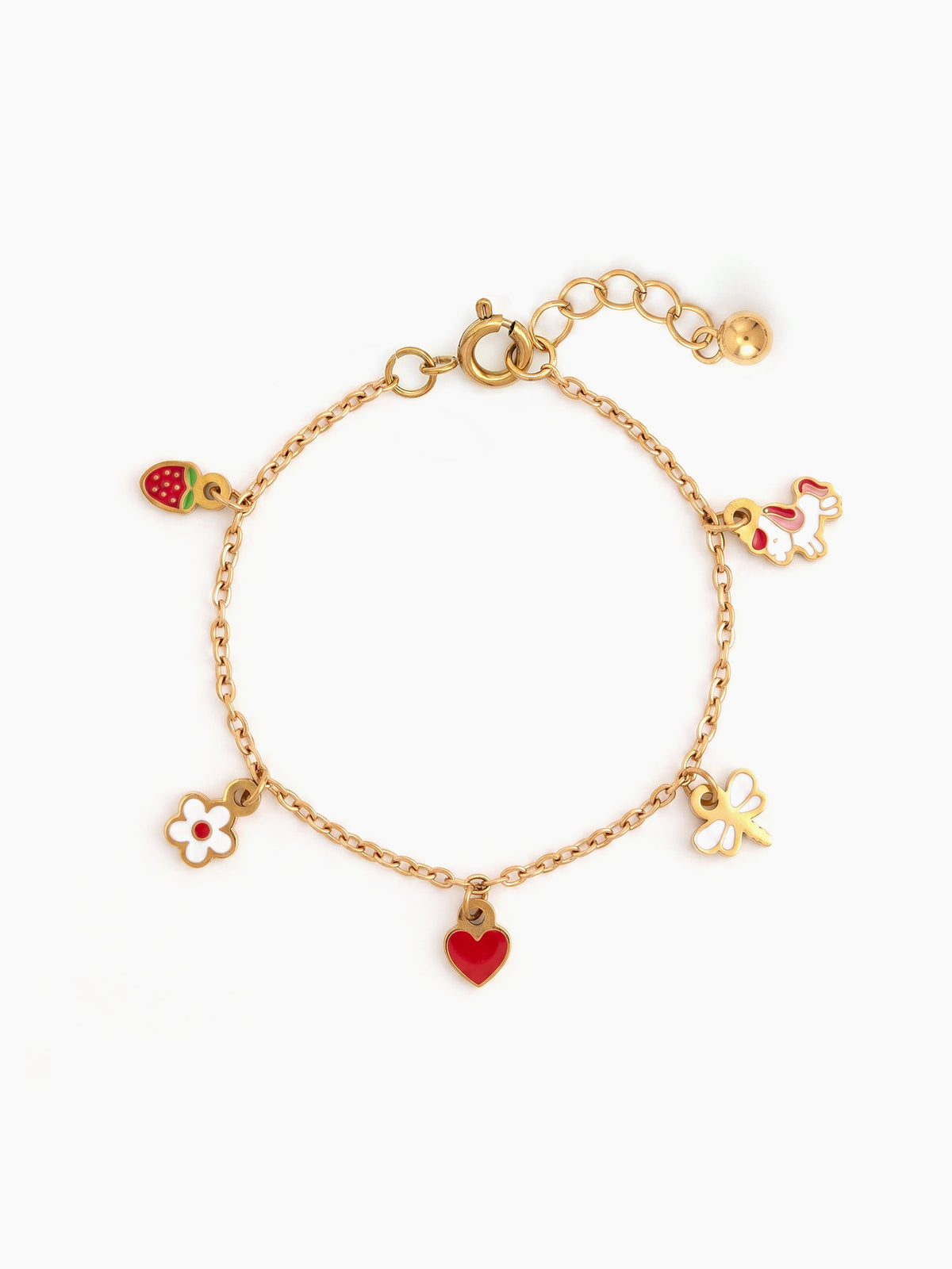 Itsy Heart Charms Cherry Heart Blush Heart ,Unicorn, Strawberry,Flower, Fly Charms 18K Gold Plated Kid's Bracelets