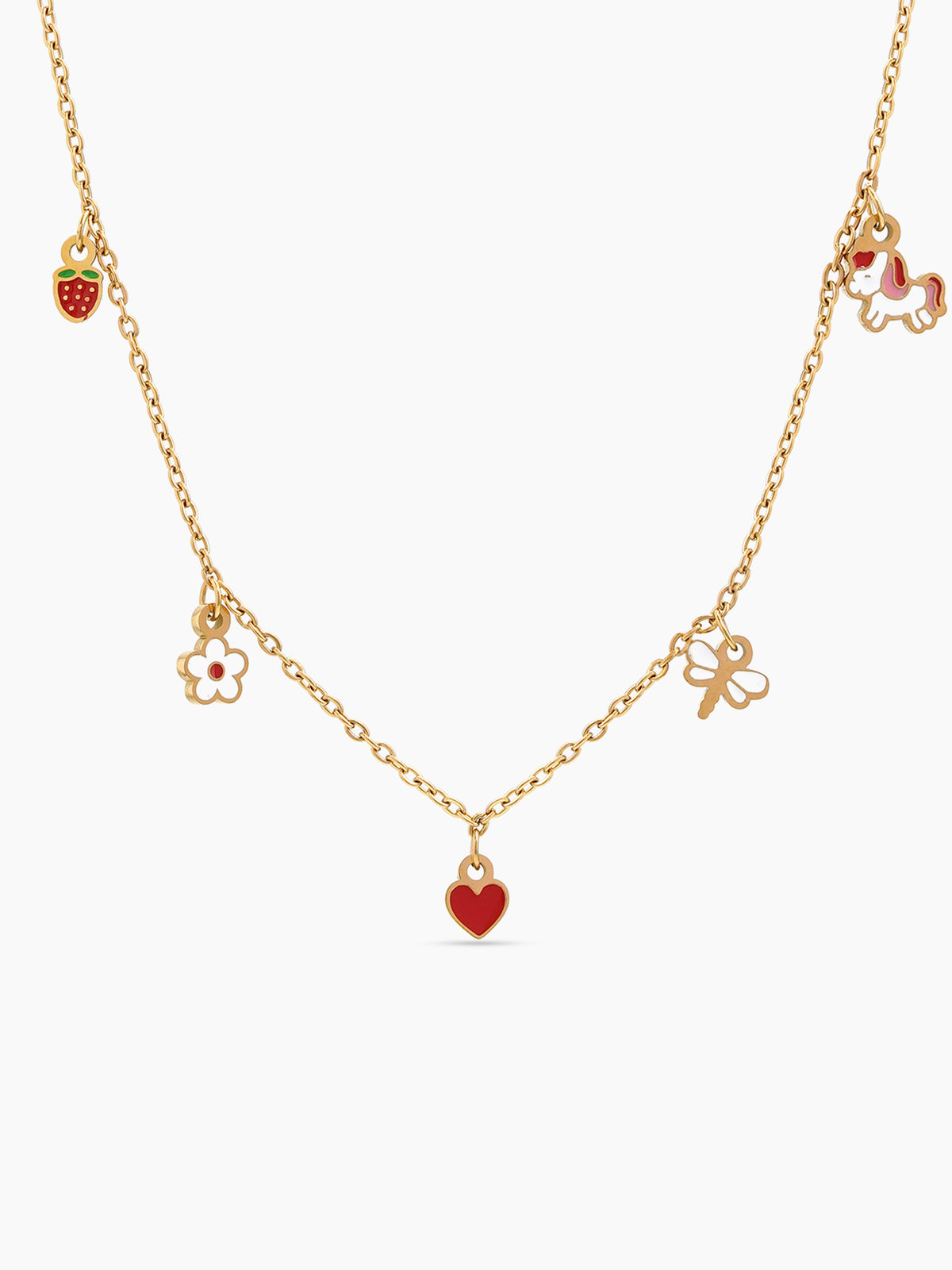 Itsy Heart Charms Cherry Heart Blush Heart ,Unicorn, Strawberry,Flower, Fly Charms 18K Gold Plated Kid's Necklaces