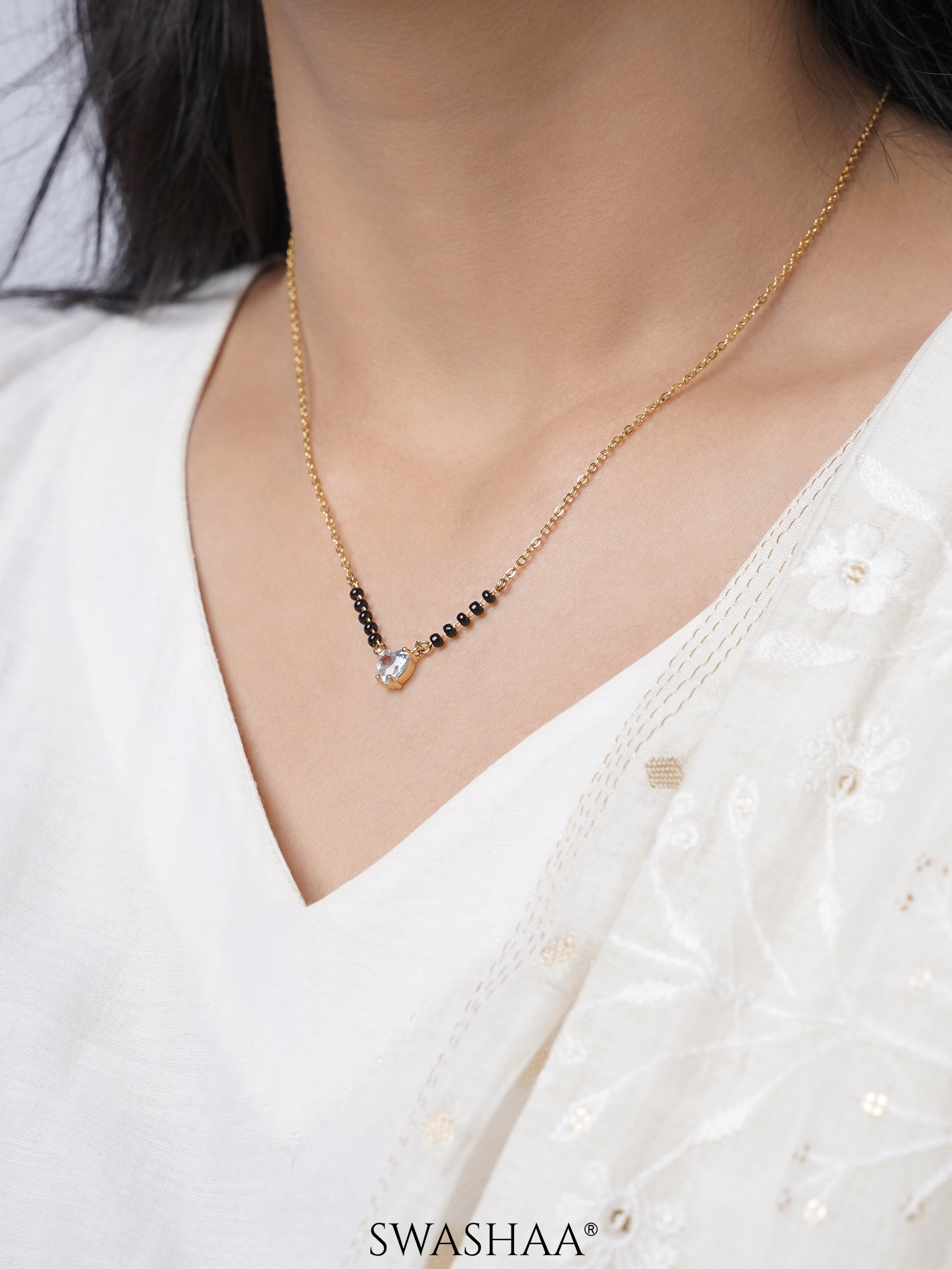 Ivana Heart Shaped Diamond Solitaire 18K Gold Plated Mangalsutra