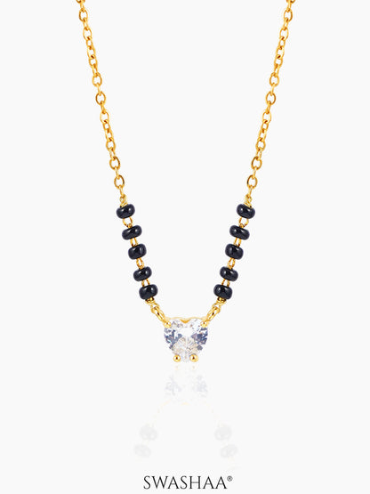Ivana Heart Shaped Diamond Solitaire 18K Gold Plated Mangalsutra