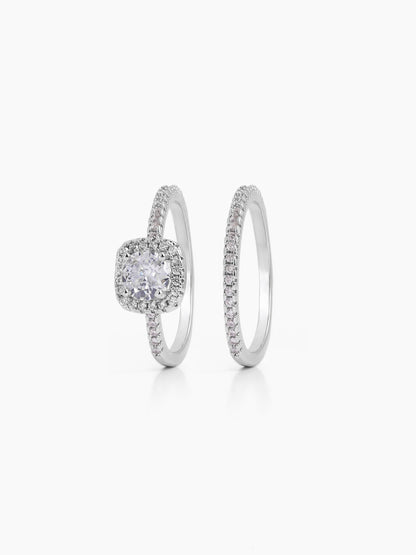 Ivara Cushiom Set Of 2 Silver Diamond Solitaire Women's Ring
