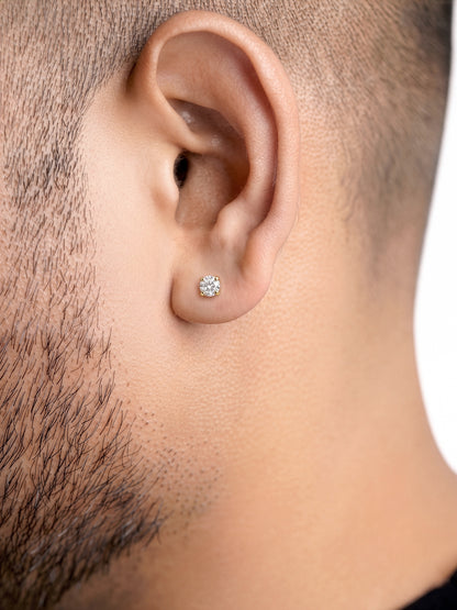 Ivonna Diamond Solitaire 18K Gold Plated Men's Stud Earrings
