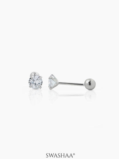Ivonna Diamond Solitaire Silver Men's Stud Earrings