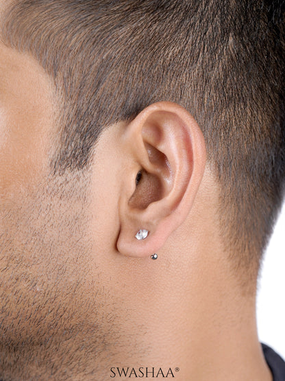 Ivonna Diamond Solitaire Silver Men's Stud Earrings