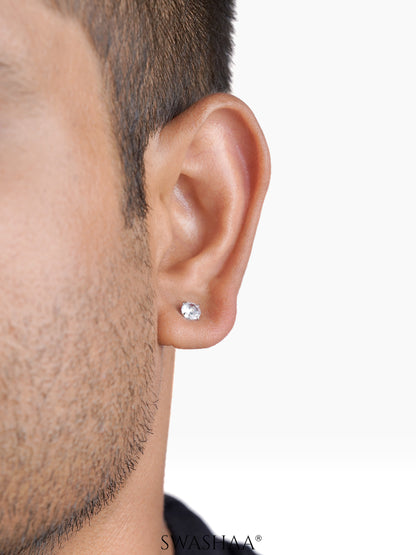 Ivonna Diamond Solitaire Silver Men's Stud Earrings
