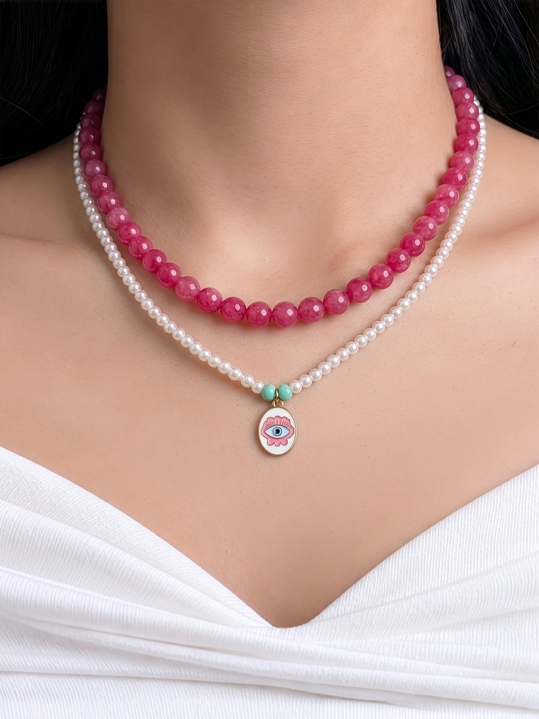 Ivy Eye Pink Women’s Layered Beaded Necklace