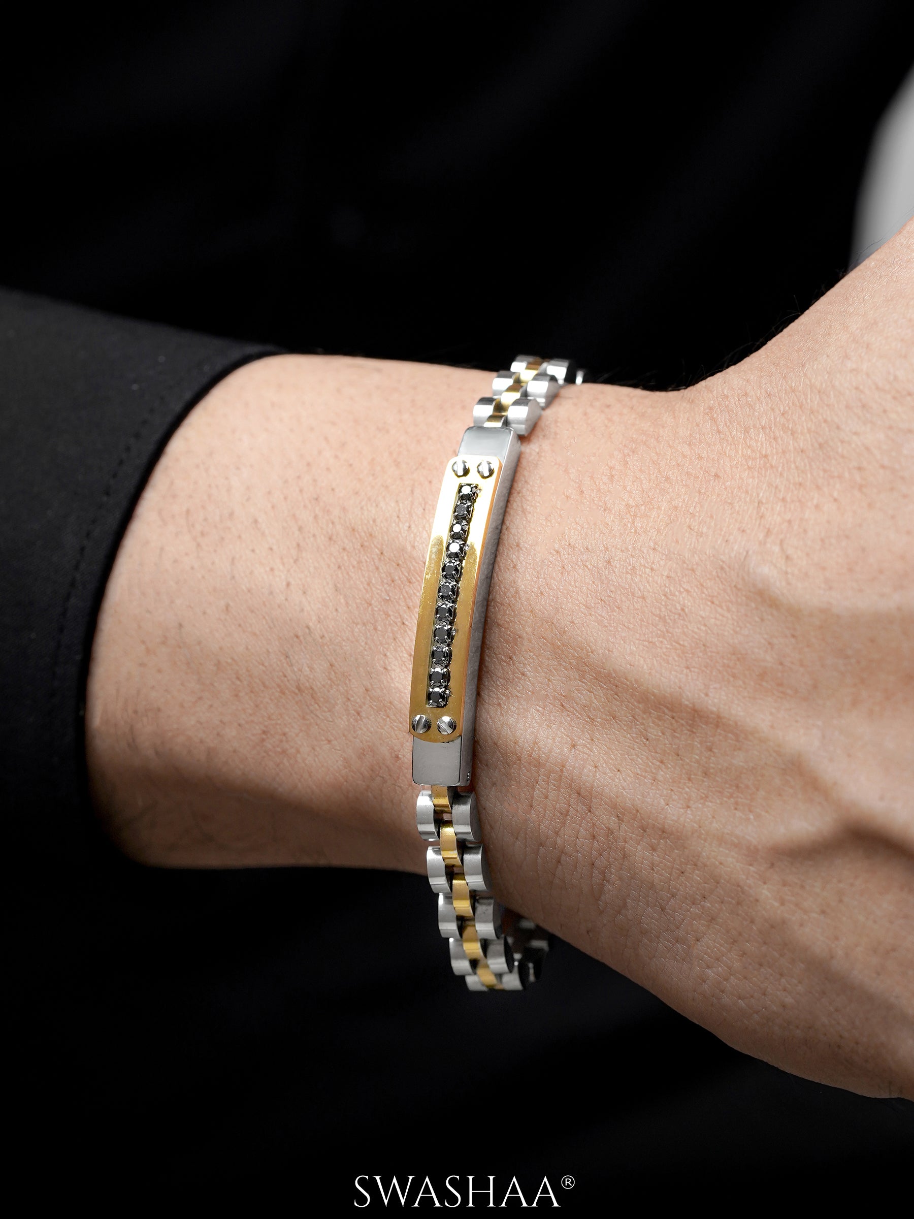 Jace Two Tone Link Silver Men's Watch Belt Bracelet