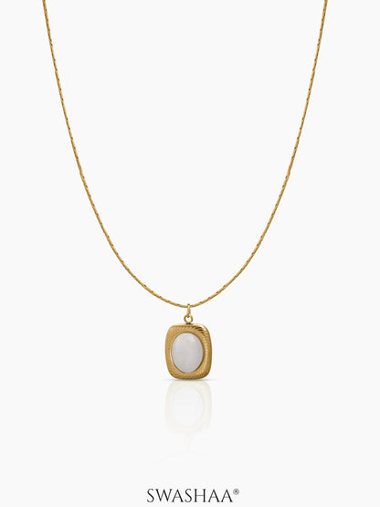 Jade Pearl Pendant With a Smooth White Oval Stone 18K Gold Plated Chain Pendant