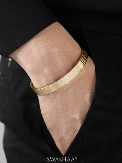 Jaden Grid Texture 18K Gold Plated Men's Kada