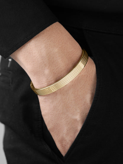 Jaden Grid Texture 18K Gold Plated Men's Kada