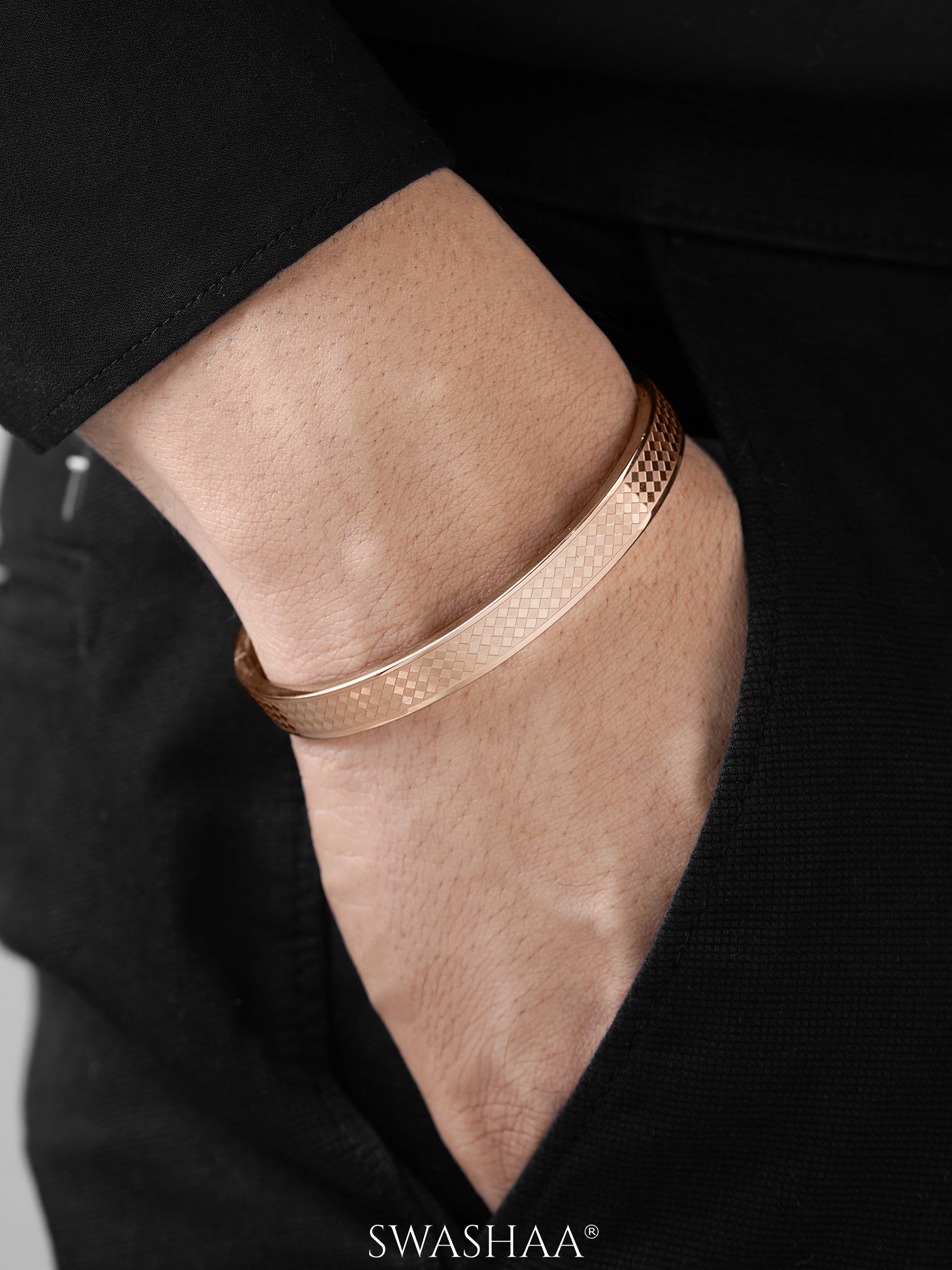 Jaden Grid Texture Rosegold Plated Men's Kada
