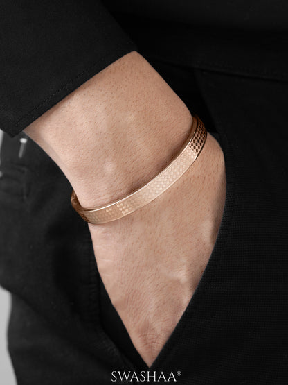 Jaden Grid Texture Rosegold Plated Men's Kada