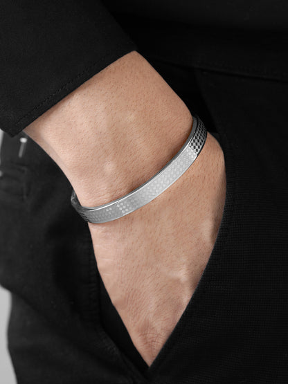Jaden Grid Texture Silver Men's Kada