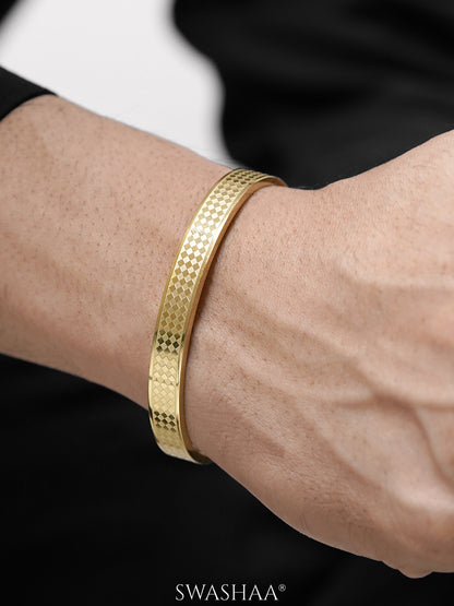 Jaden Grid Texture 18K Gold Plated Men's Kada