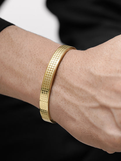 Jaden Grid Texture 18K Gold Plated Men's Kada