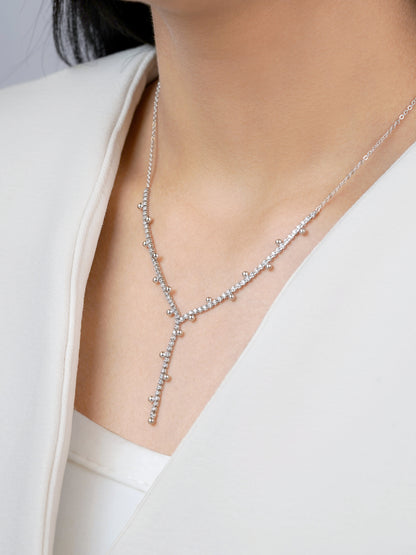 Jane Silver Beads Charms Diamonds Studded Y-shaped Chain Pendant  Necklace