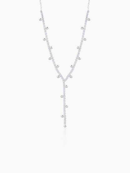 Jane Silver Beads Charms Diamonds Studded Y-shaped Chain Pendant  Necklace