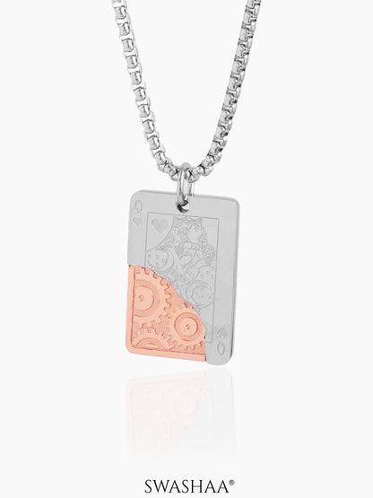 Javier Ace Card Dual Tone Silver Men's Chain Pendant