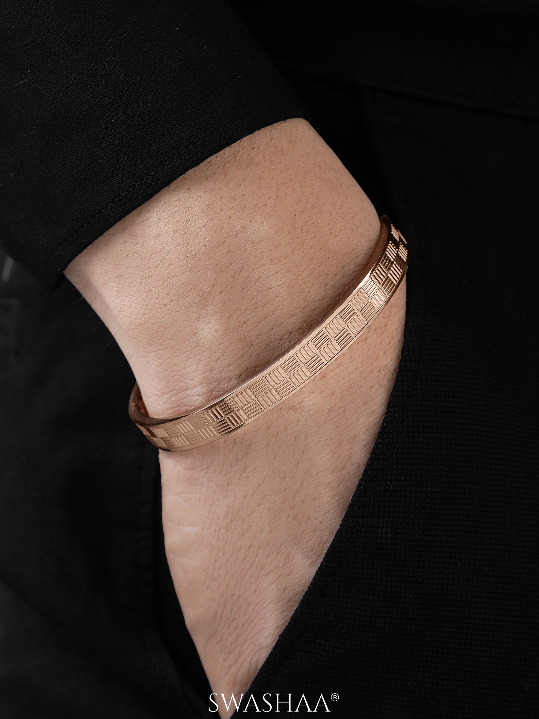 Jax Geometric Pattern Rosegold Plated Men's Kada