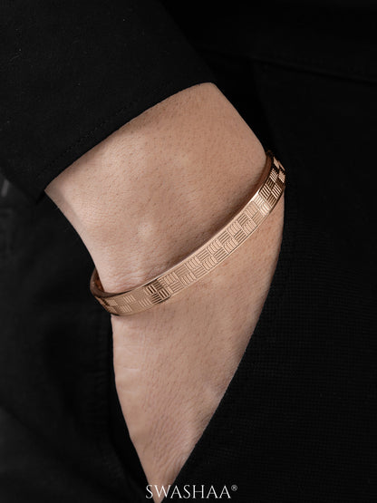 Jax Geometric Pattern Rosegold Plated Men's Kada