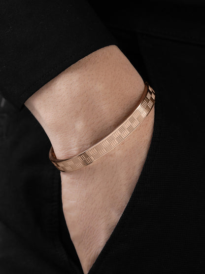 Jax Geometric Pattern Rosegold Plated Men's Kada