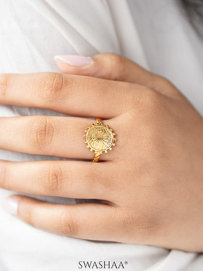Jemima Textured Circular Medallion 18K Gold Plated Ring