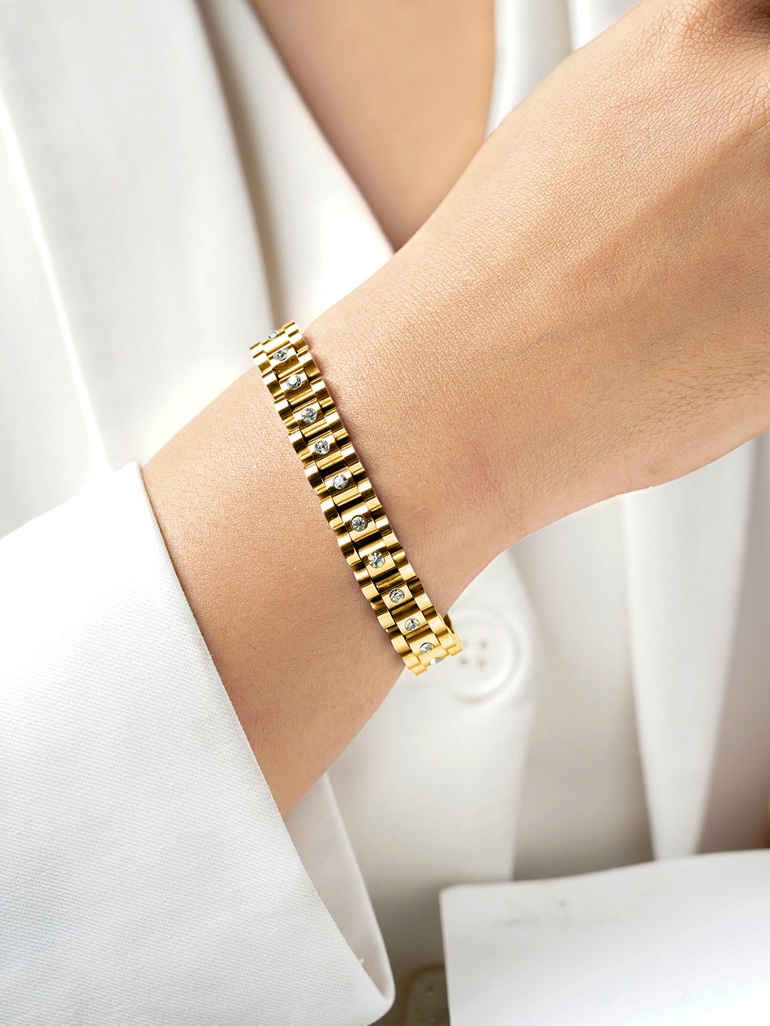 Jenelina Diamond 18K Gold Plated Women's Watch Belt Bracelet - Swashaa