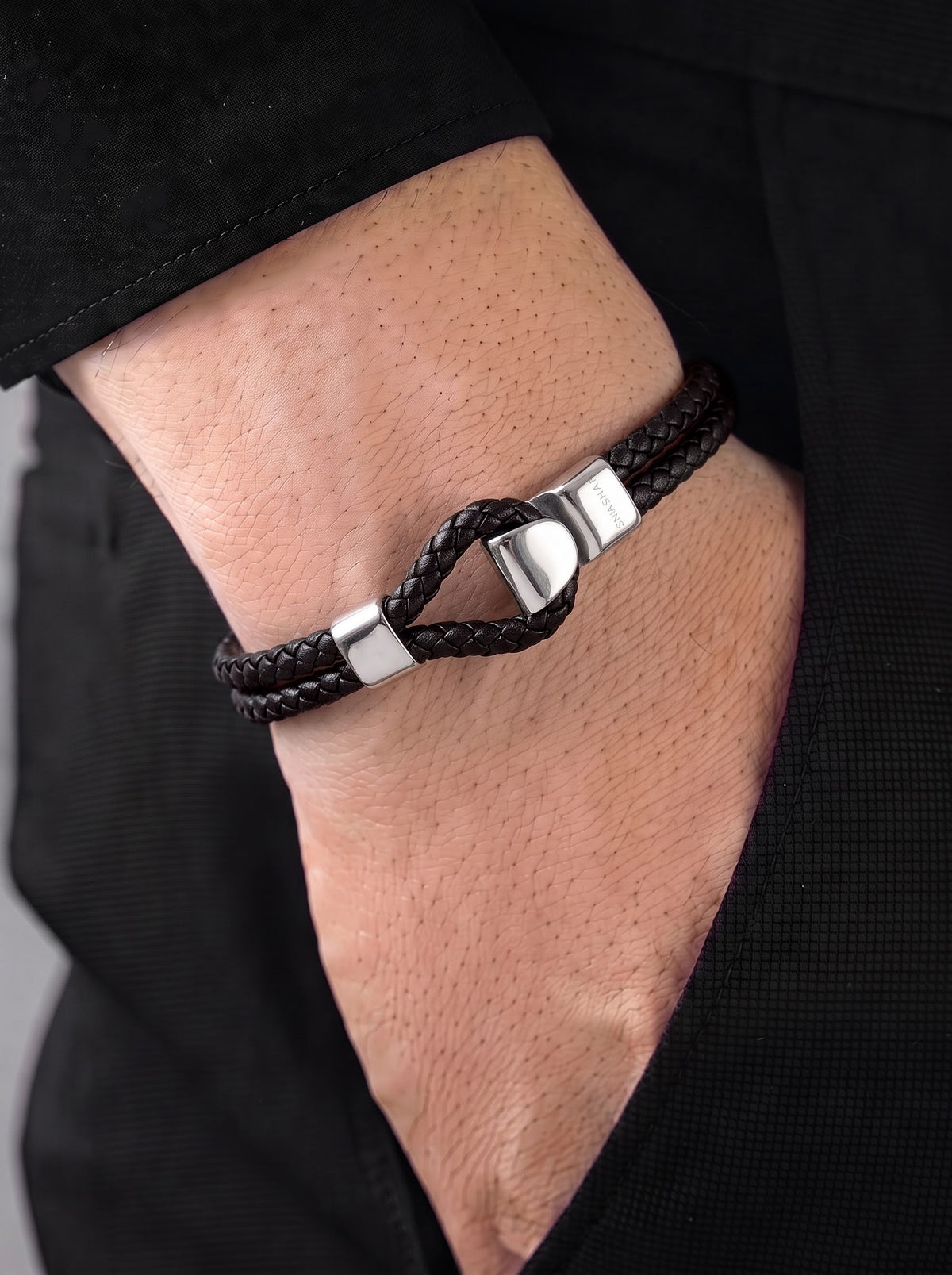 Jenson Brown - Silver Men's Leather Bracelet