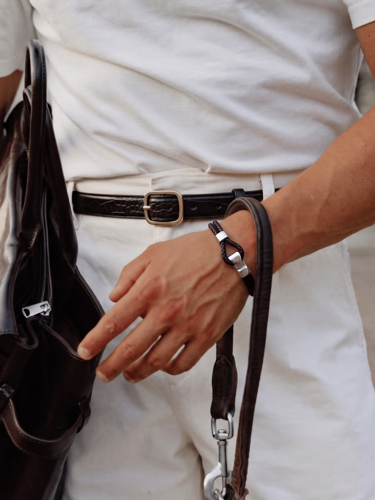 Jenson Brown - Silver Men's Leather Bracelet