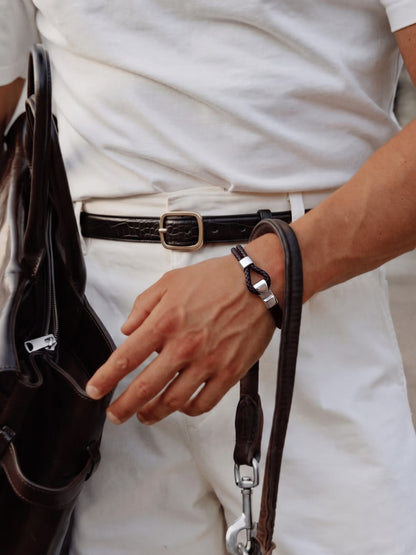 Jenson Brown - Silver Men's Leather Bracelet