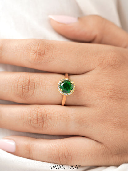 Jivika Green Emarald Solitaire 18K Gold Plated Ring
