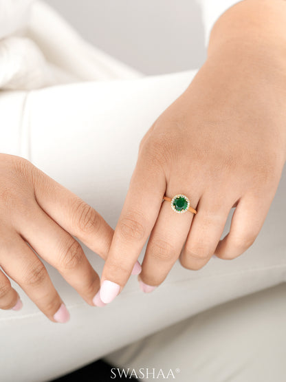 Jivika Green Emarald Solitaire 18K Gold Plated Ring