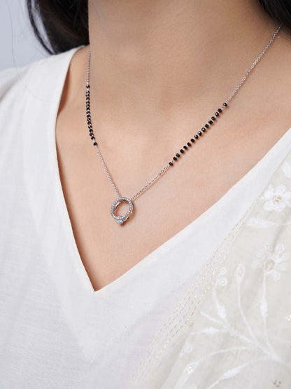 Jiya Circular Diamond Studded Silver Mangalsutra