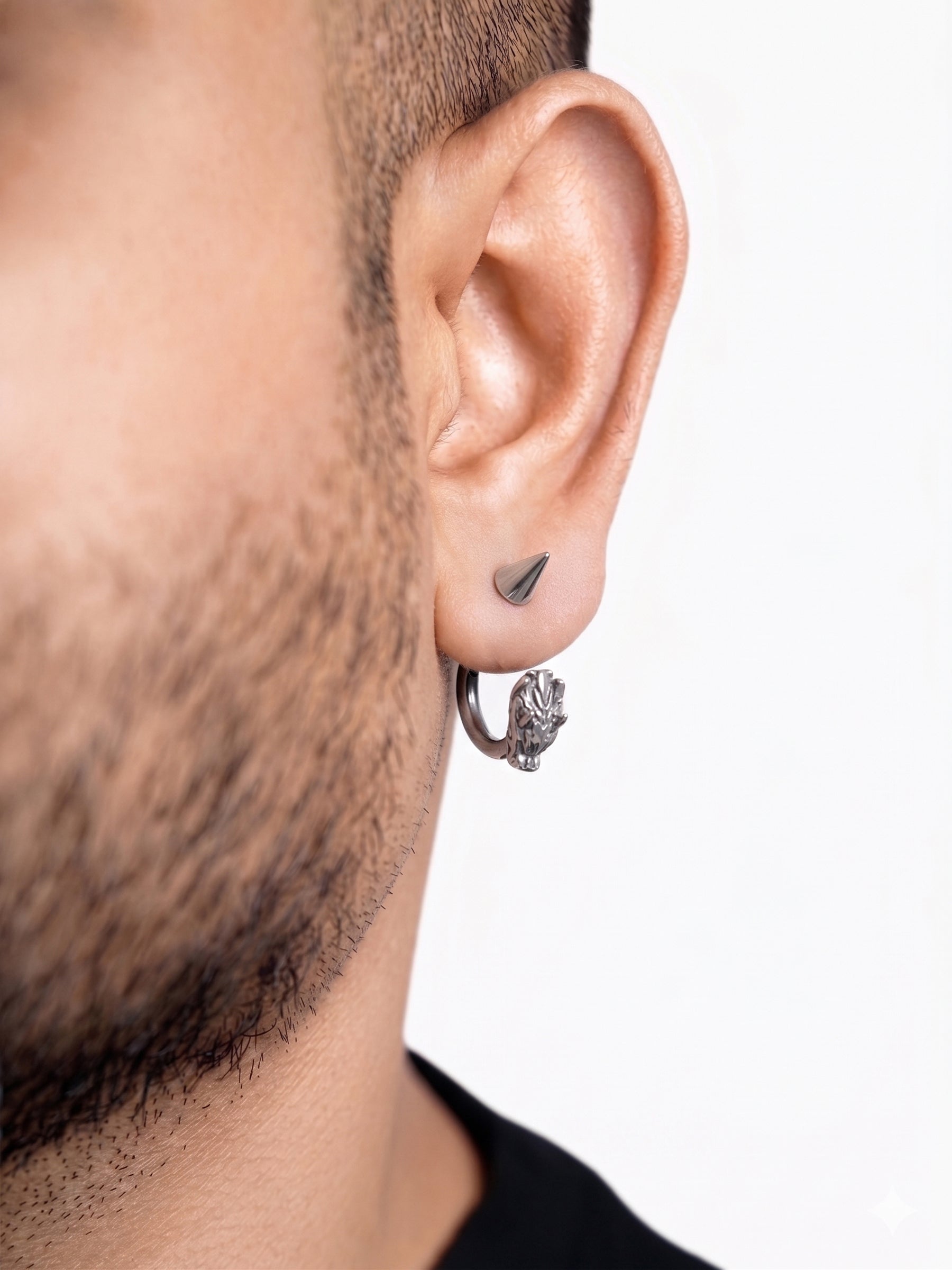 Joshua Animal Head Motifs Silver Men's Hoop Earrings