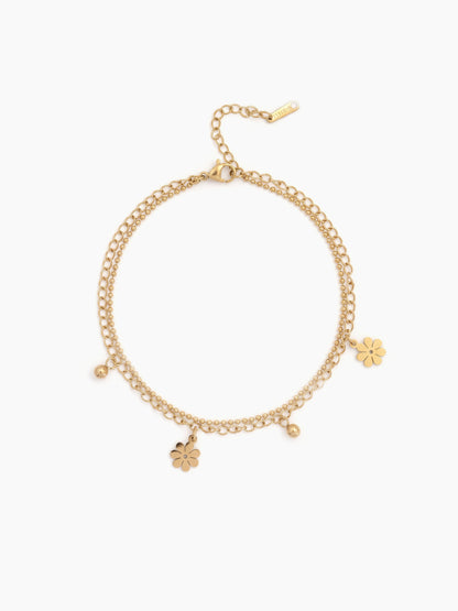 Josie Floral Beaded 18K Gold Plated Women's Layered Anklets