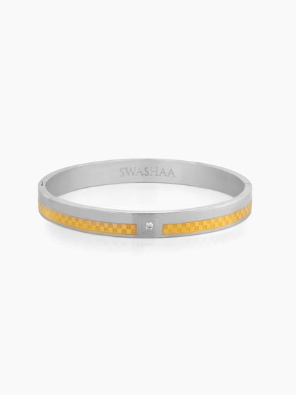 Juan Dual Tone Pattern Silver-18K Gold Plated Men's Kada